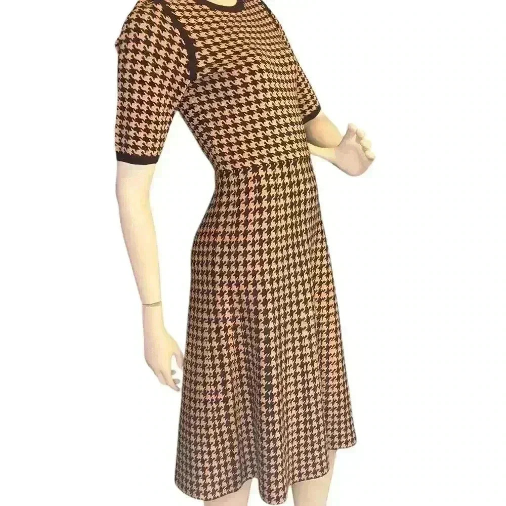 Ann Taylor Houndstooth Flare Dress Stretch Holiday Shimmer Size XS.  #311 - Picture 9 of 13